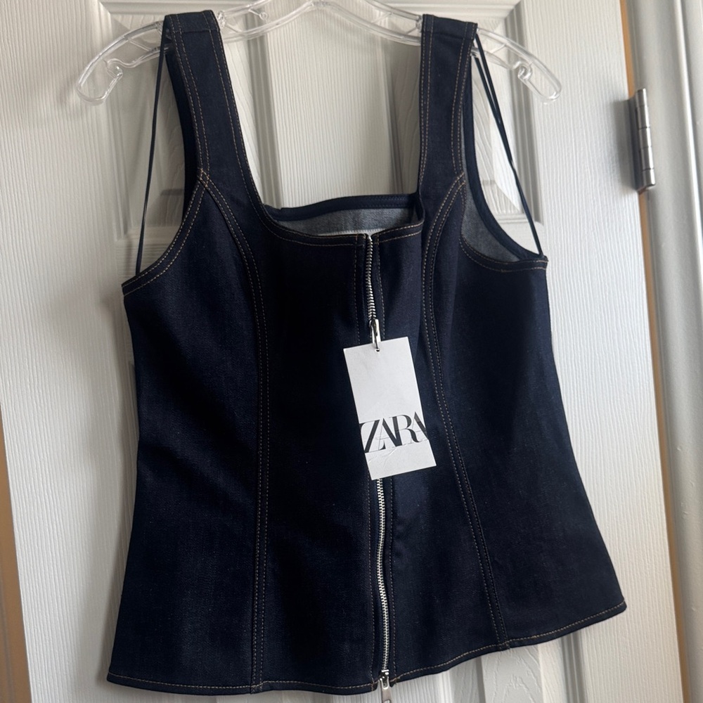 Zara Dark Denim Tank Top with Zipper